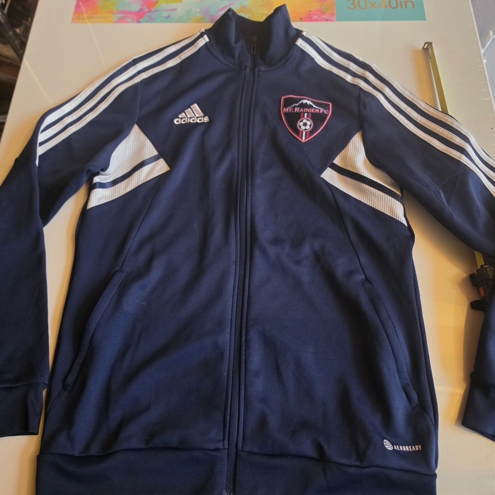 Adidas Mt Rainier FC Soccer Track Jacket Navy Blue Kids XL 15-16Y Aeroready 52
